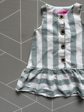 Goodlad|Baby girl/toddler tunic blouse or dress,striped sage green-linen cotton•